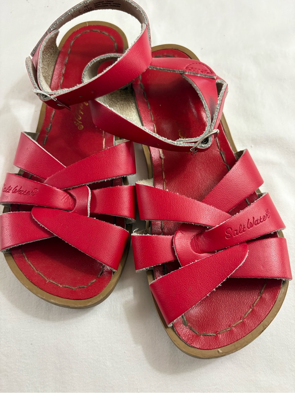 Salt Water Sandals The Original Kids Red Leather Flat Sandals Size 1